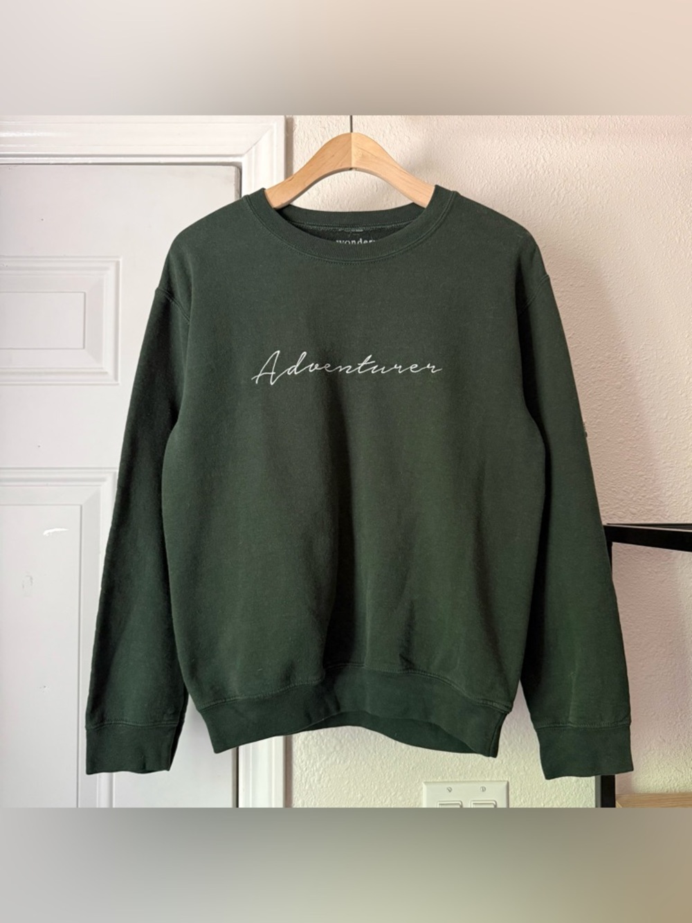 WONDERY dark forest green‎ knit fleece crew neck boxy pullover sweater